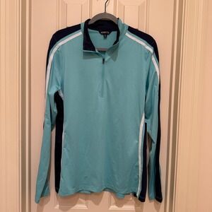 Kerrits Agility Coolcore Shirt Women XL Turquoise Navy Long Sleeve 1/4 Zip New